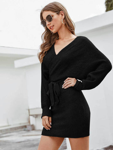 Wrap V-Cut Back Jumper Dress