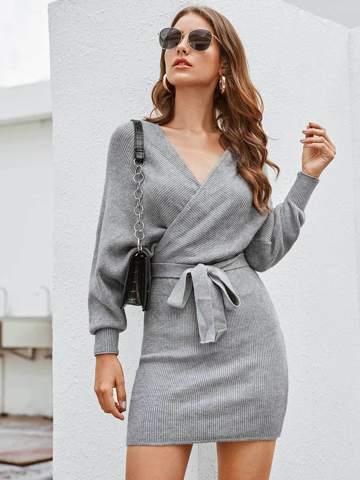 Wrap V-Cut Back Jumper Dress