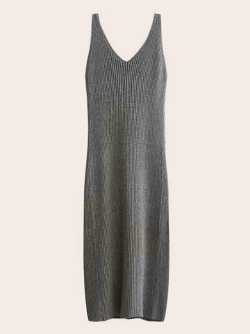 V-Neck Ribbed Knit Tank Jumper Dress
