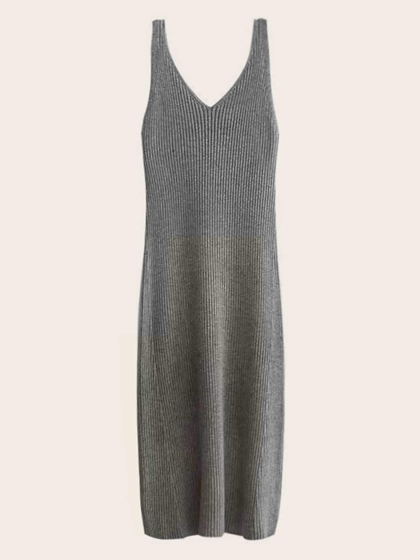 V-Neck Ribbed Knit Tank Jumper Dress