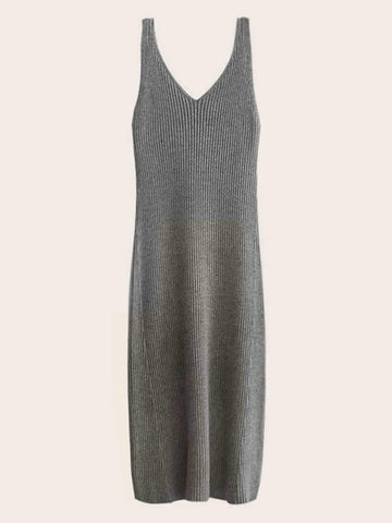 V-Neck Ribbed Knit Tank Jumper Dress