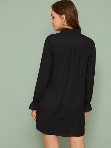 Pleated Flounce Sleeve Shirt Dress