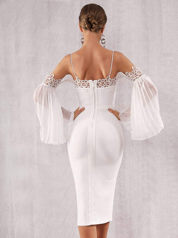 Adyce Guipure Lace Pleated Sleeve Bandage Dress