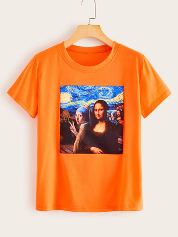 Mona Lisa & Oil Painting Print Tee
