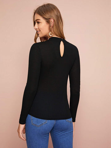 Contrast Lace Slim Ribbed Tee