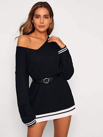 Striped Trim Jumper Dress Without Belt