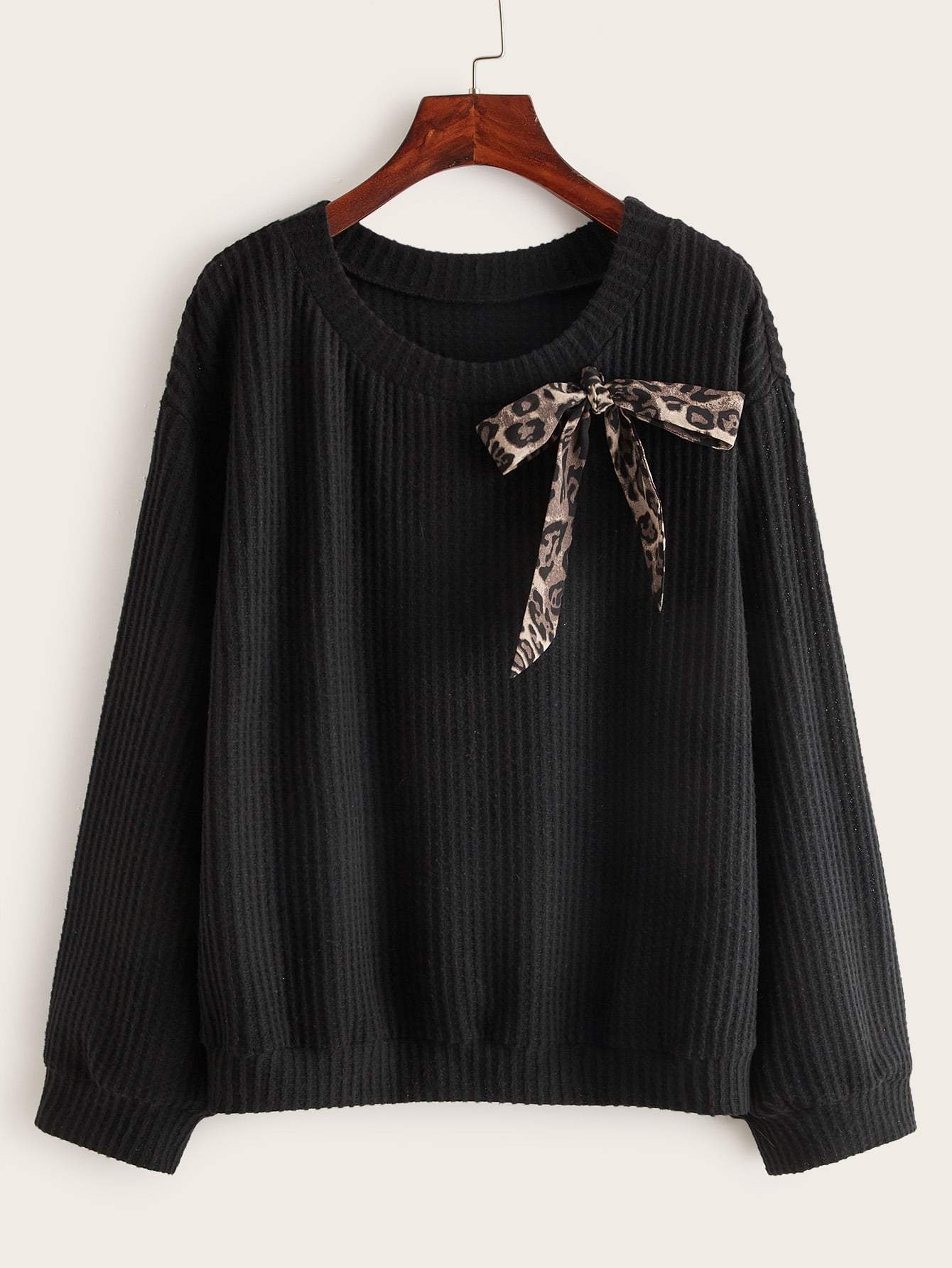 Leopard Knotted Ribbed Knit Top