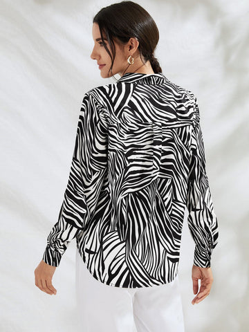 Zebra Striped Button Through Blouse