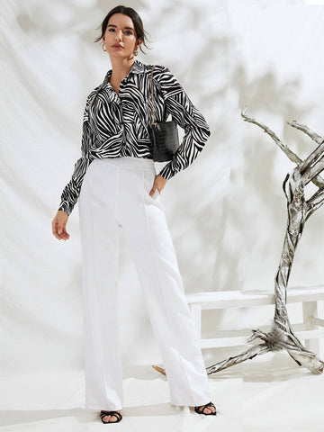 Zebra Striped Button Through Blouse