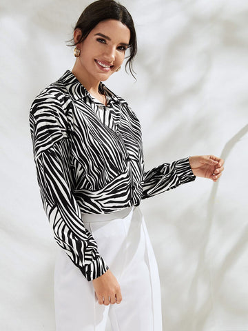 Zebra Striped Button Through Blouse