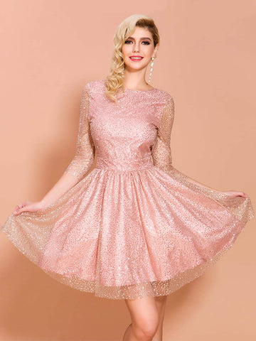 Missord Backless Sequin Mesh Fit & Flare Dress