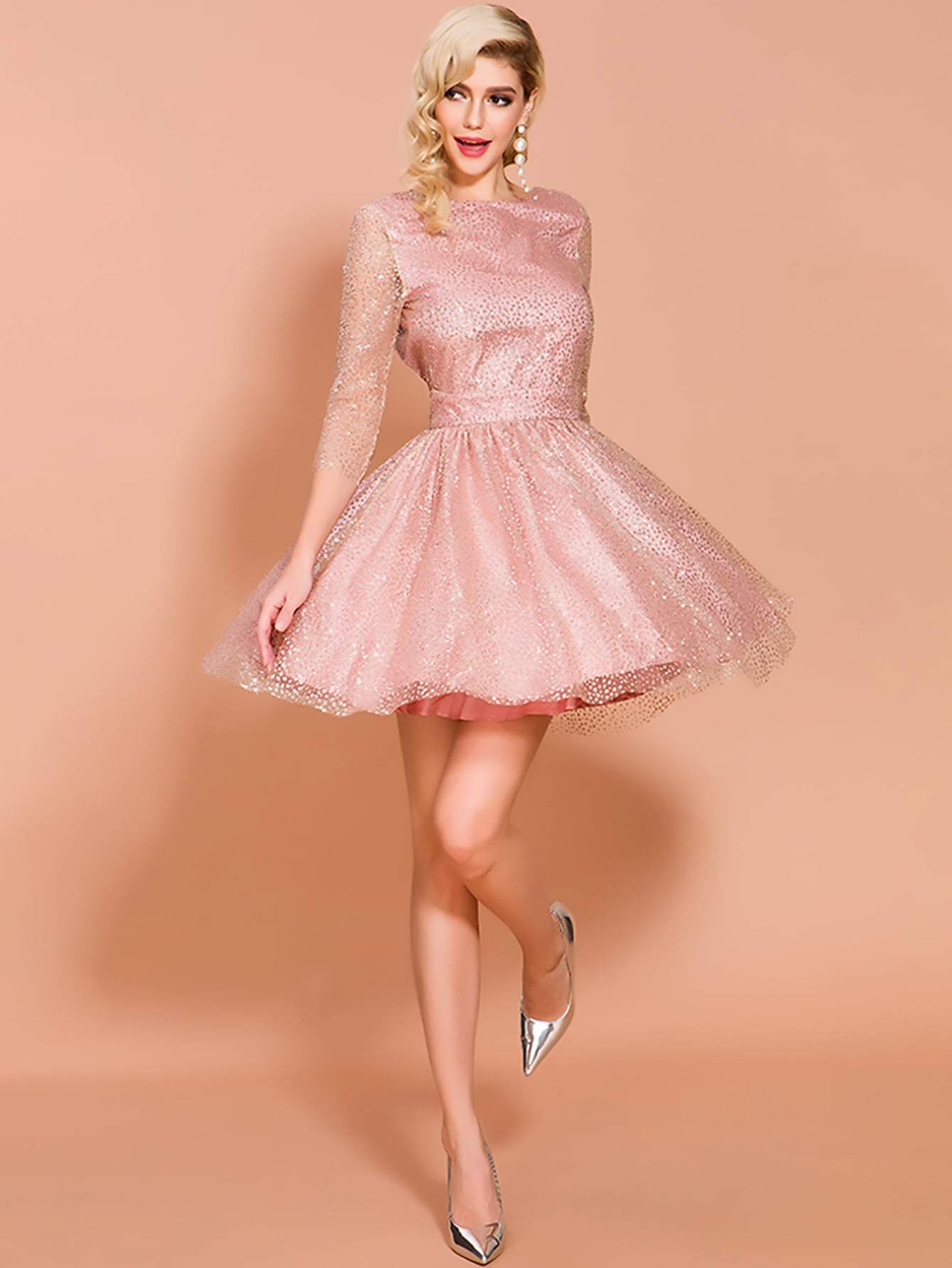 Missord Backless Sequin Mesh Fit & Flare Dress