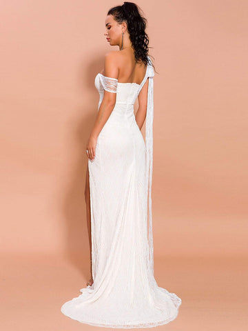 Missord Split Thigh Asymmetrical Neck Maxi Prom Dress