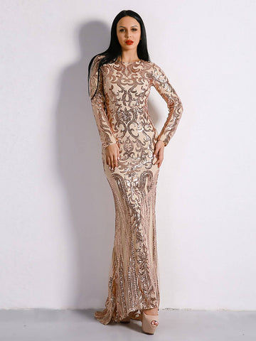 Missord Zip Back Maxi Sequin Bodycon Prom Dress