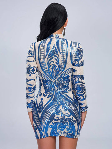 Missord Mock-neck Sequin Bodycon Dress