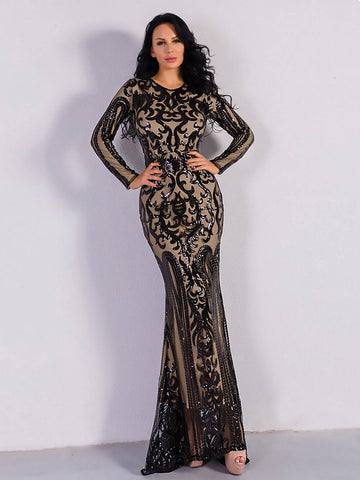 Missord Zip Back Maxi Sequin Bodycon Prom Dress