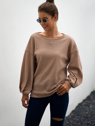 Drop Shoulder Ribbed Knit Top