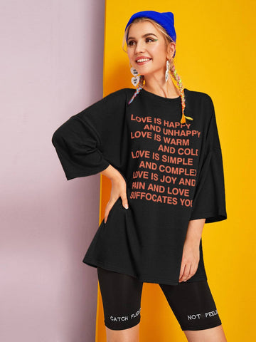 Neon Orange Drop Shoulder Slogan Graphic Tee