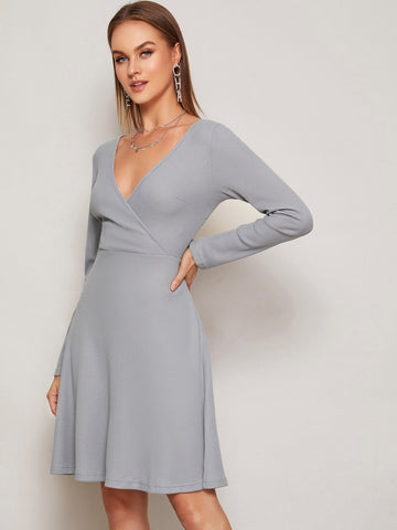 Wrap V-neck High Waist Swing Jumper Dress