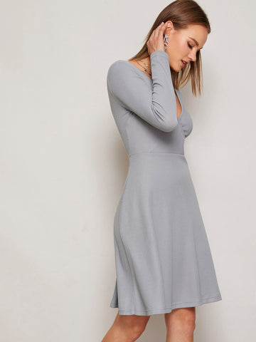 Wrap V-neck High Waist Swing Jumper Dress