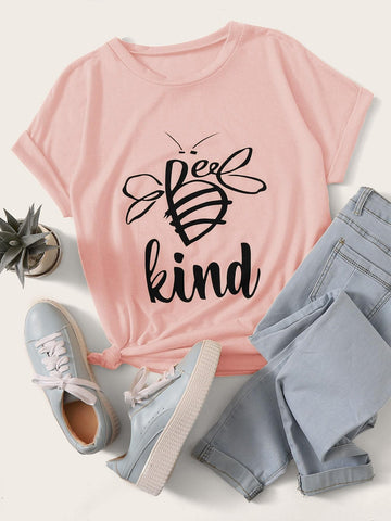 Letter Graphic Round Neck Tee