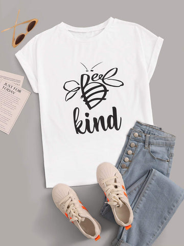 Letter Graphic Round Neck Tee