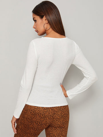 Square Neck Buttoned Slim Tee