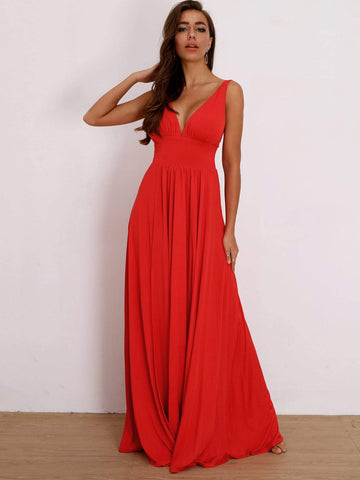 Joyfunear Plunge Neck Split Thigh Prom Dress