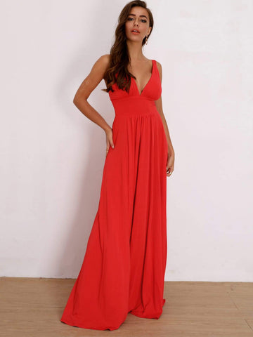 Joyfunear Plunge Neck Split Thigh Prom Dress