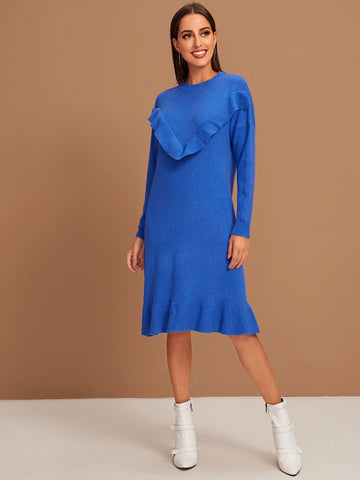 Drop Shoulder Ruffle Hem Jumper Dress