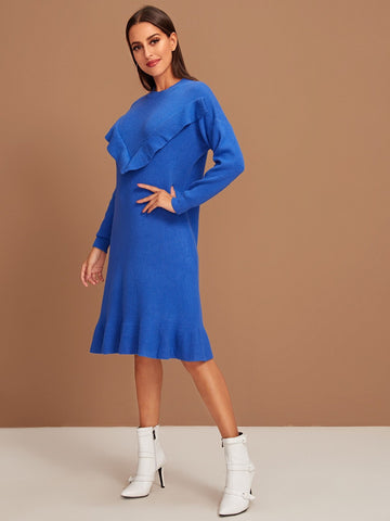 Drop Shoulder Ruffle Hem Jumper Dress