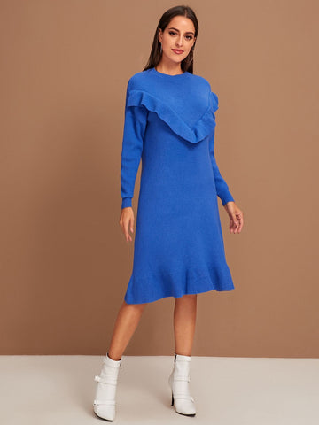 Drop Shoulder Ruffle Hem Jumper Dress