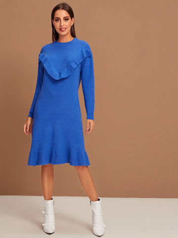 Drop Shoulder Ruffle Hem Jumper Dress