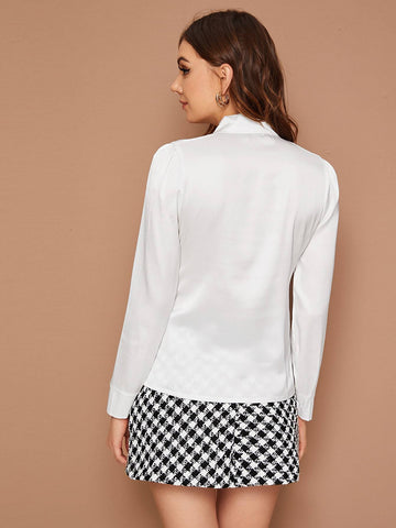 Contrast Lace Tie Front Satin Blouse