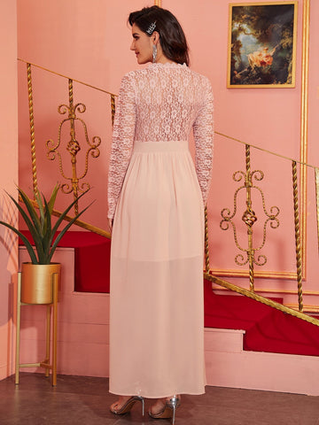 Wrap Contrast Lace A-line Dress
