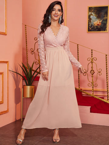 Wrap Contrast Lace A-line Dress
