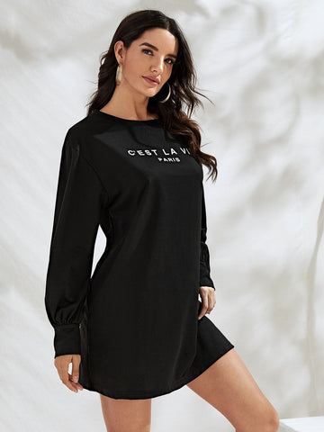 Letter Graphic Drop Shoulder Sweatshirt Dress