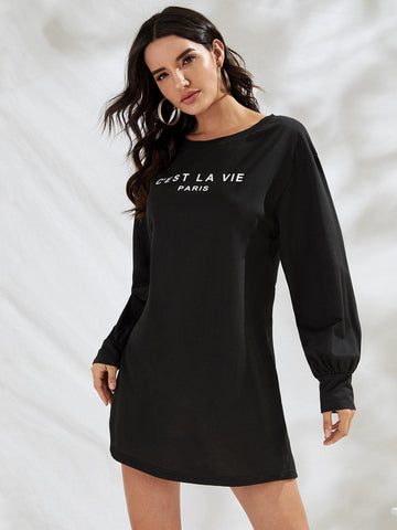 Letter Graphic Drop Shoulder Sweatshirt Dress