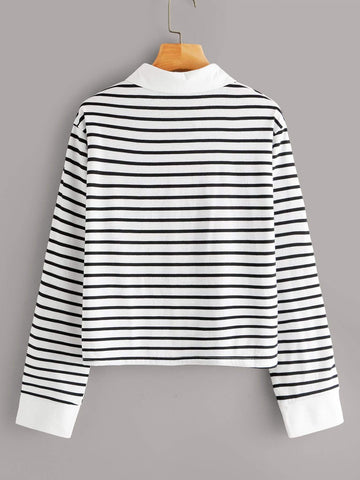 Polo Neck Striped Long Sleeve Tee