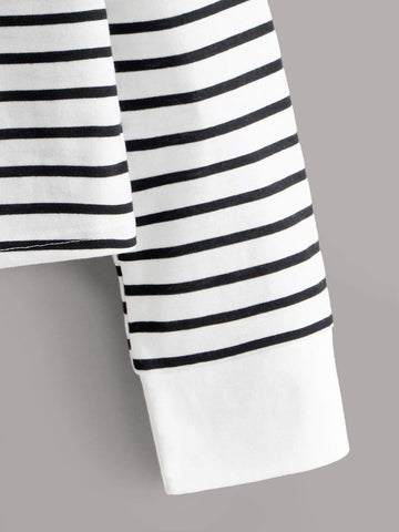 Polo Neck Striped Long Sleeve Tee