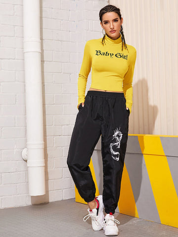 Stand Collar Letter Graphic Crop Tee