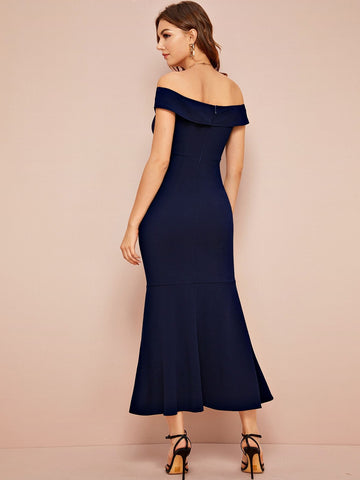 Off Shoulder Split Fishtail Hem Dress