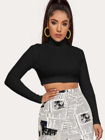 Turtle Neck Slim Crop Jumper