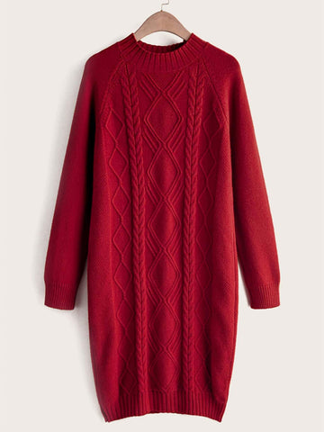 Cable Knit Raglan Sleeve Jumper Dress