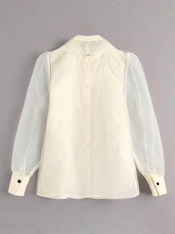 Tie Neck Puff Sleeve Organza Blouse