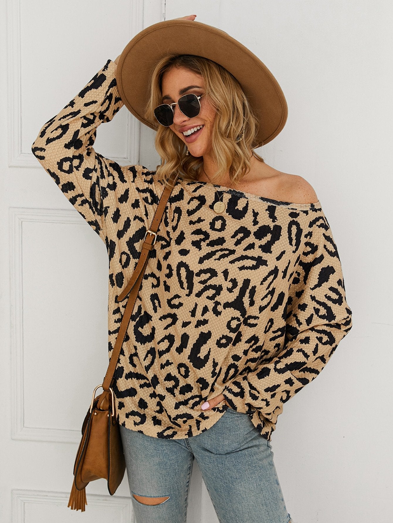 Drop Shoulder Leopard Print Tee