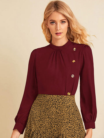 Button Front Keyhole Back Blouse