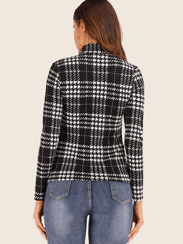 Mock Neck Tartan Plaid Skinny Tee