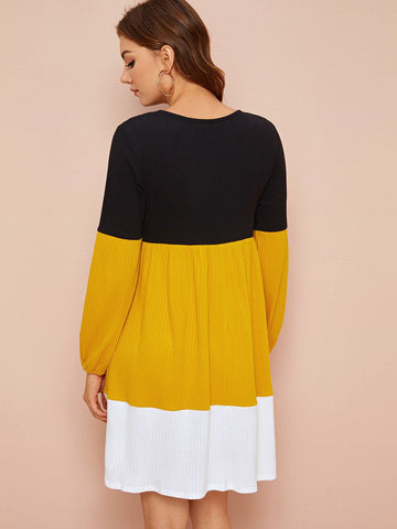 Colour-block Rib-Knit Tee Dress