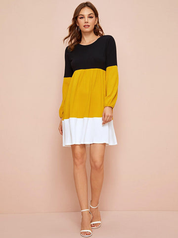 Colour-block Rib-Knit Tee Dress